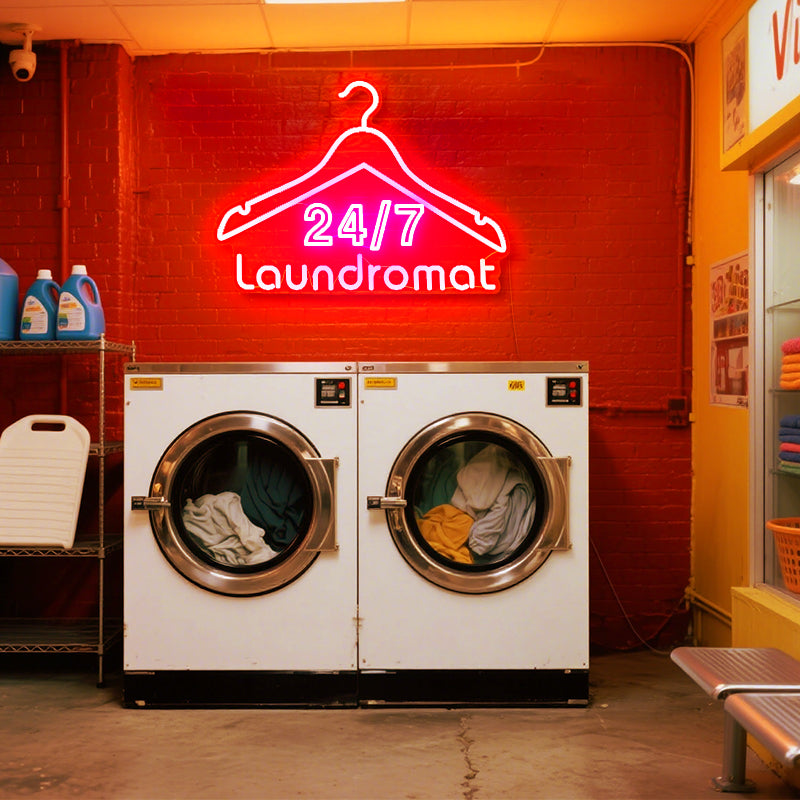 7&24 laundromat signs