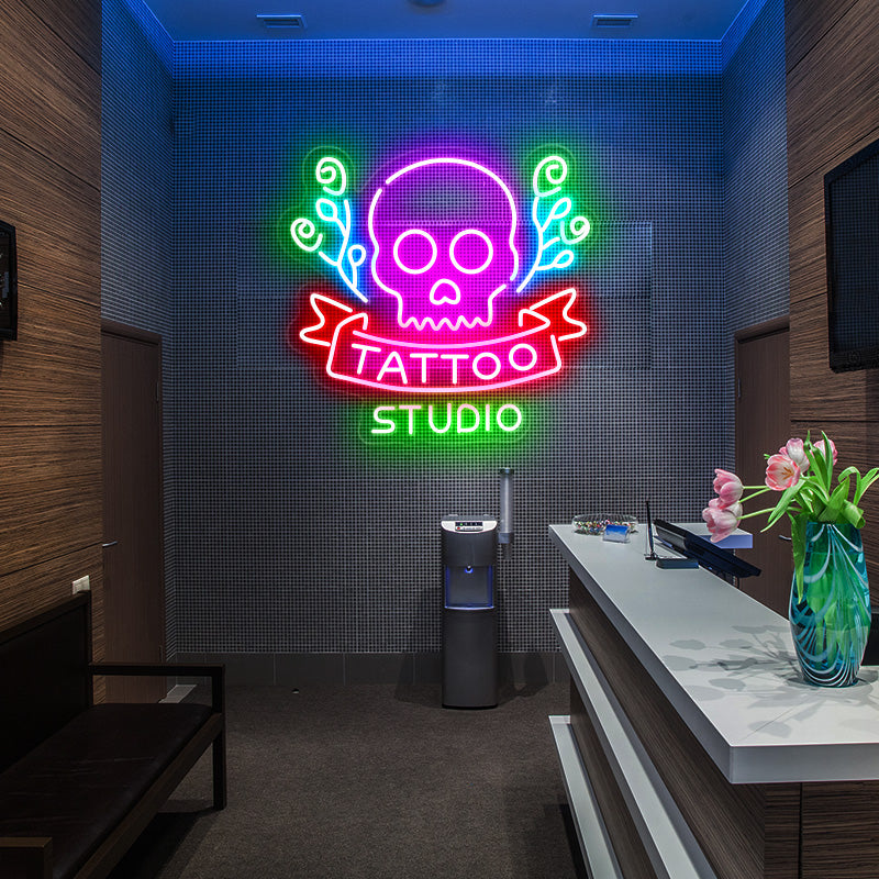 Skull Tattoo Studio LED Neon Sign