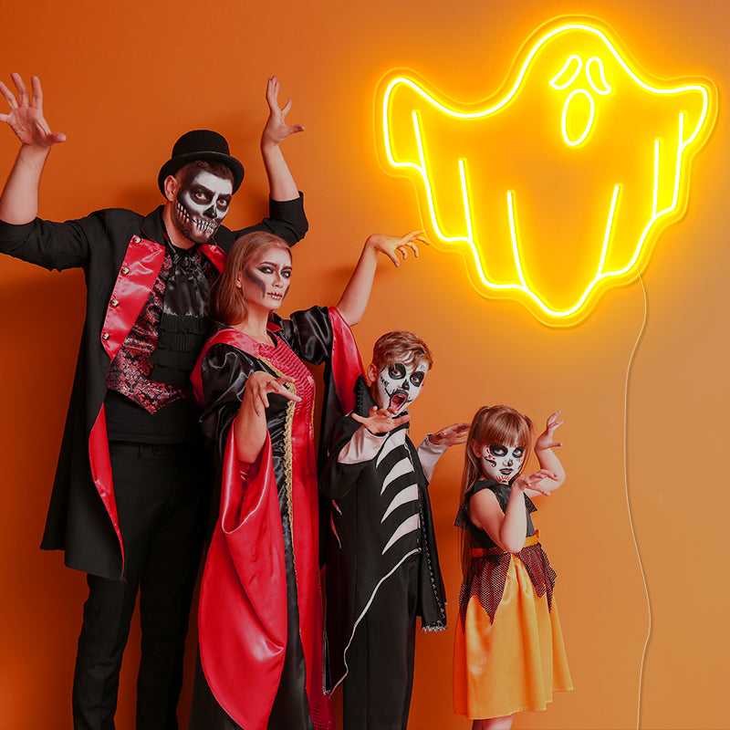 Bat ghost neon sign for Hallowmas - neonpartys.co.uk