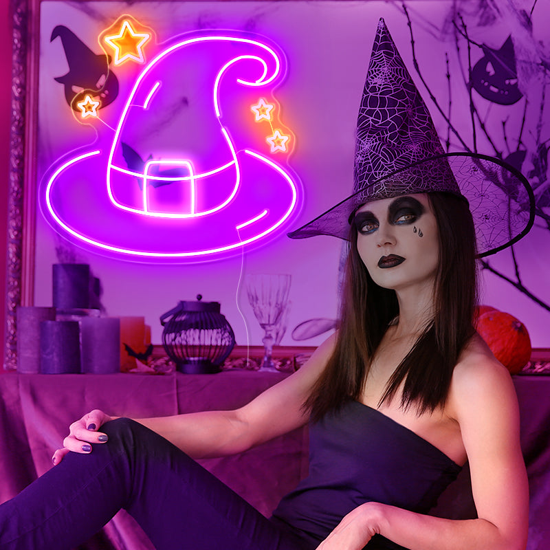 Cute neon witch hat light