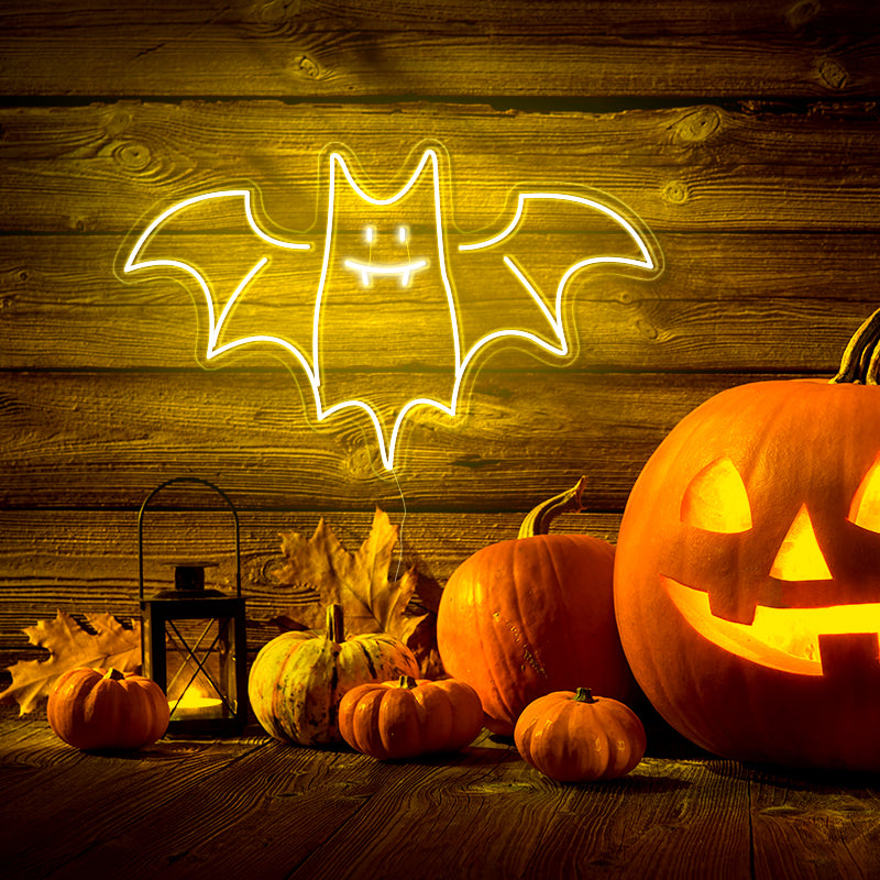 Halloween bat neon wall art