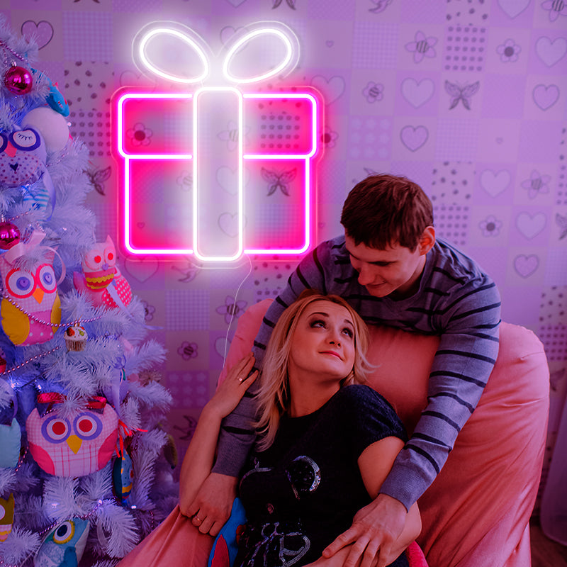 Cute Christmas gift box neon lights