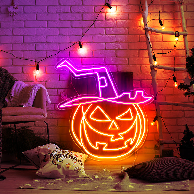 Pumpkin carvings decorated neon lights - neonpartys.co.uk