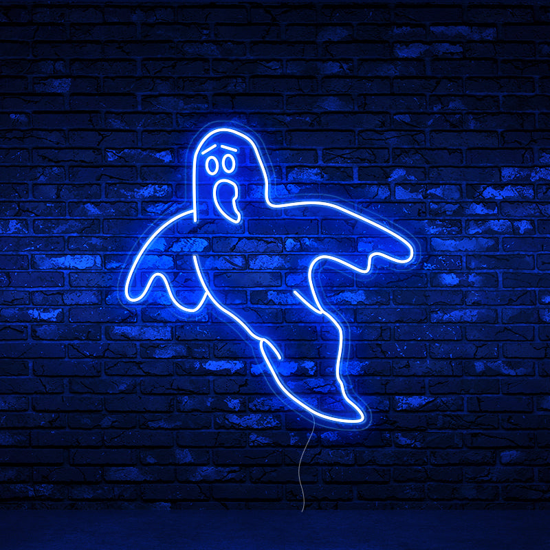 Small blue ghost halloween neon